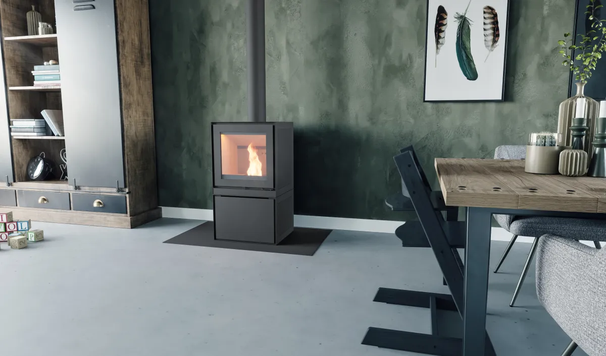 akumulační kamna Altech Max B Pellet Uni Black v interiéru