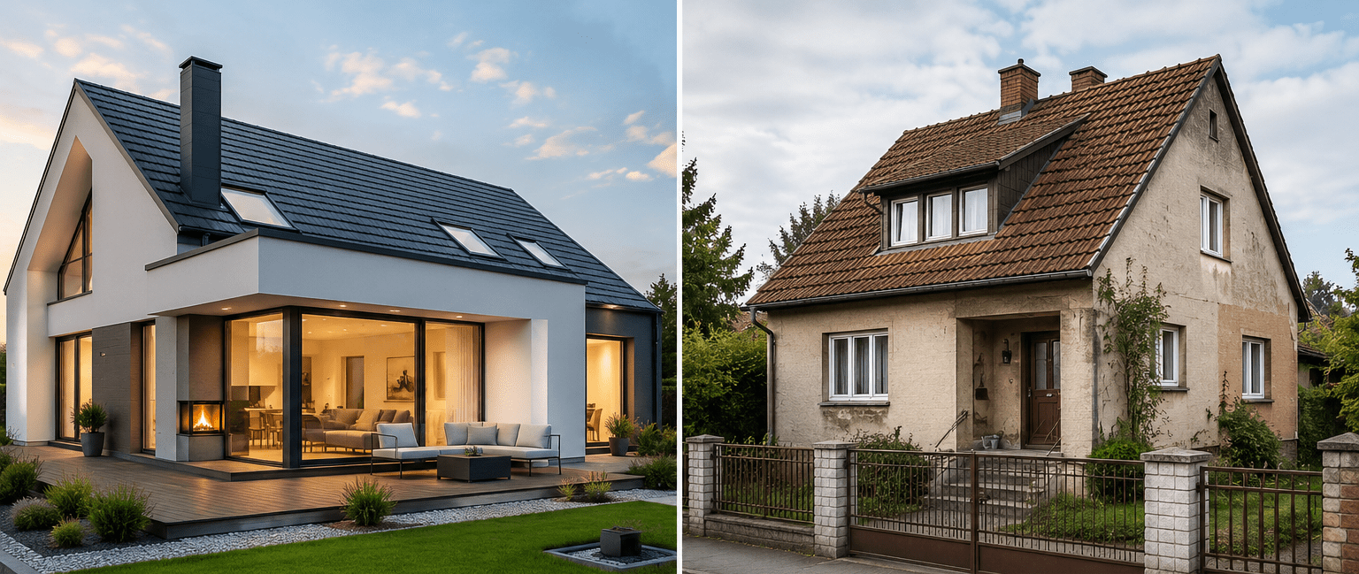 Porovnání moderní novostavby a starého domu díky výkonu
